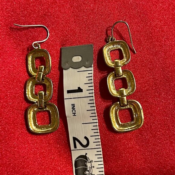 Gold Tone Ascending Squares Dangle Earrings - Picture 3 of 3